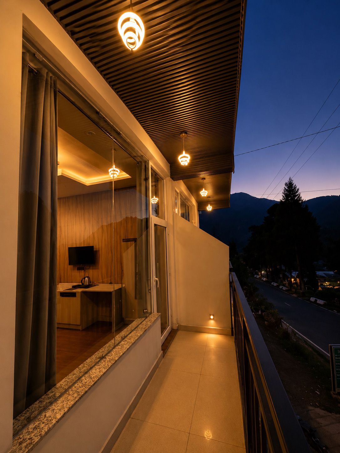 Private balcony at blue hour